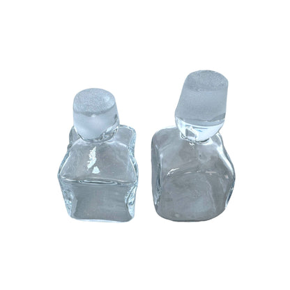 Vintage Blenko Clear Glass Pinched Decanter With Square Stoppers - Set of 2