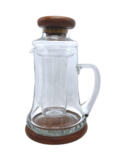 Wimsome Teakwood Glass Pitcher W/ Chiller/Lid/Base For Tea Or Beverages