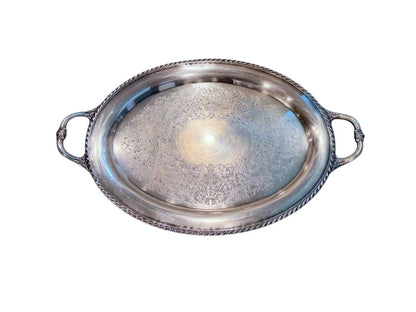 WM. Rogers Victorian Style Oval Silver Plated Serving Tray With Handles 23"x15"