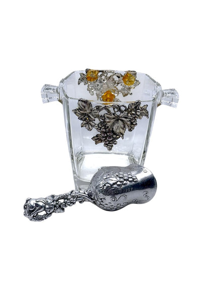 Arthur Court Grape Design Glass Ice Bucket W/ Matching Scoop