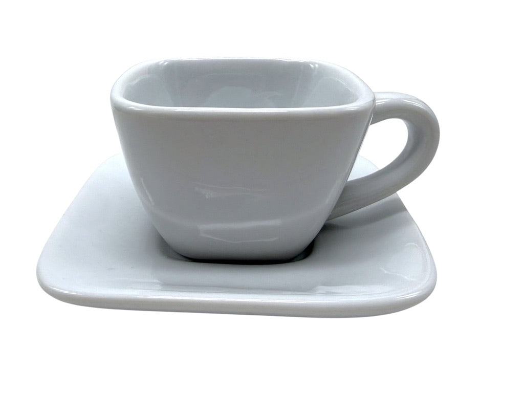 Crate & Barrel Square White Porcelain Coffee Cup & Saucer Set - Set Of 4