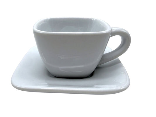 Crate & Barrel Square White Porcelain Coffee Cup & Saucer Set - Set Of 4