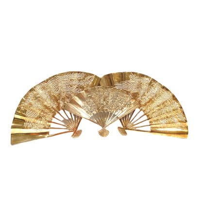 Vintage Brass Fans with Embossed Phoenix Wall Decor - set of 3