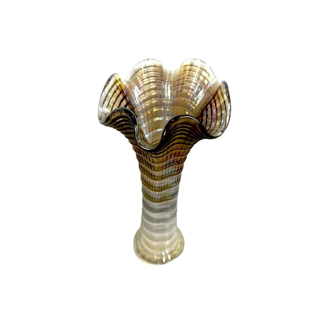 1960's Imperial Swung Vase Smokey with Gold Iridescent Coloring