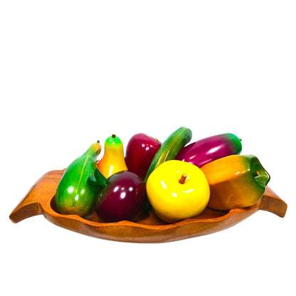 Vintage Painted Wood Fruits and Vegetables with Monkey Pod Tray