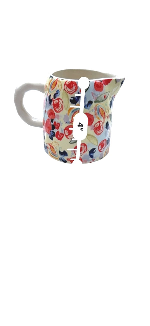 Anthropologie Floral Ceramic Creamer & Sugar Dish Set With Lid