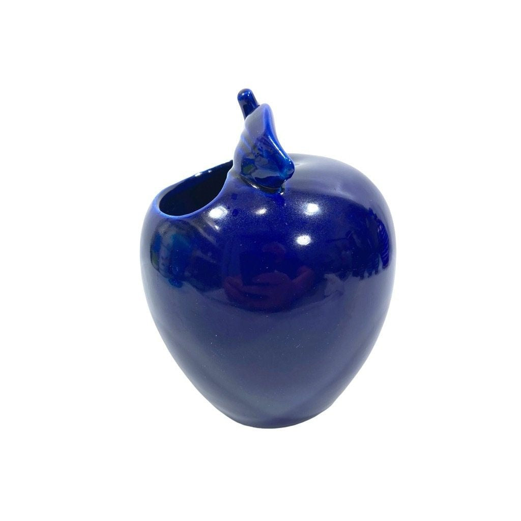 Vintage Red Wing Pottery - Blue Apple Shaped Planter/Kitchen Utensil Holder