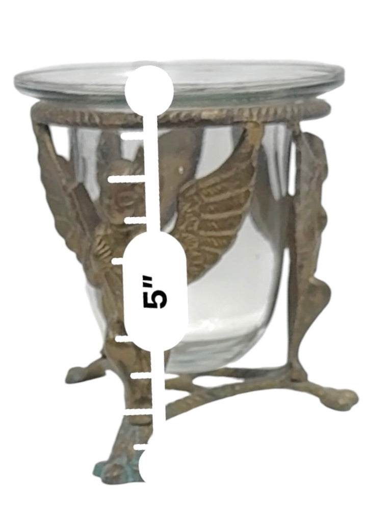 Vintage Brass Cherub Bowl Holder with Glass Insert
