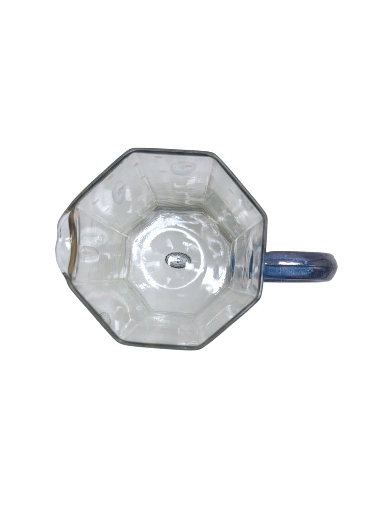 Mackenzie Childs Garland Pink Dot Glass Pitcher Floral/Striped Octagonal Shape