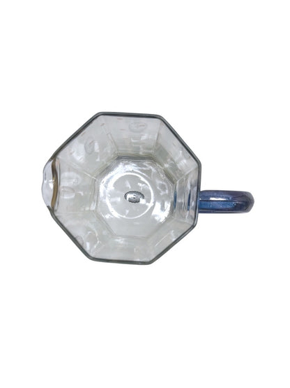 Mackenzie Childs Garland Pink Dot Glass Pitcher Floral/Striped Octagonal Shape