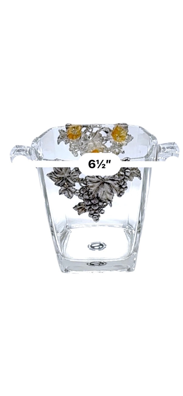 Arthur Court Grape Design Glass Ice Bucket W/ Matching Scoop
