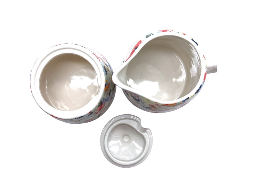 Anthropologie Floral Ceramic Creamer & Sugar Dish Set With Lid