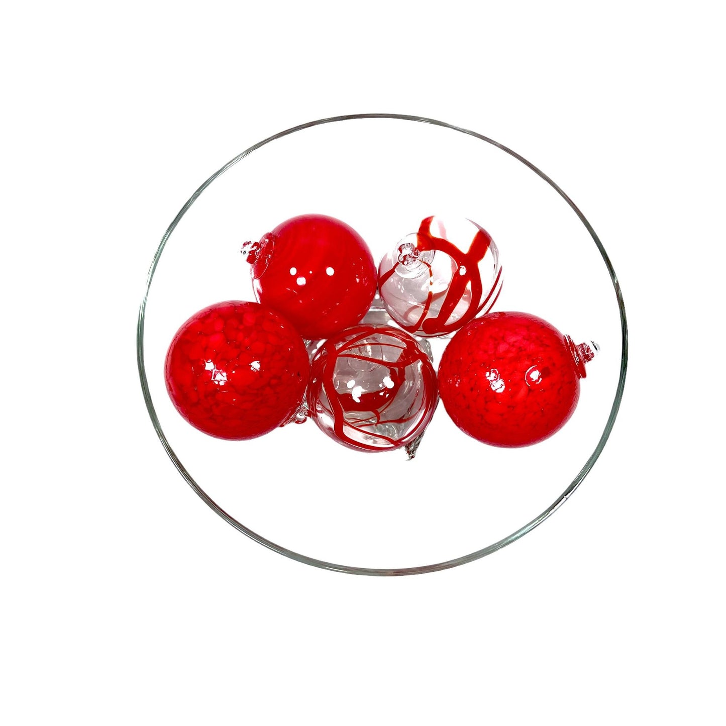 Christmas Vintage Blown Glass Ornaments in Art Deco Style Bowl- Set of 5