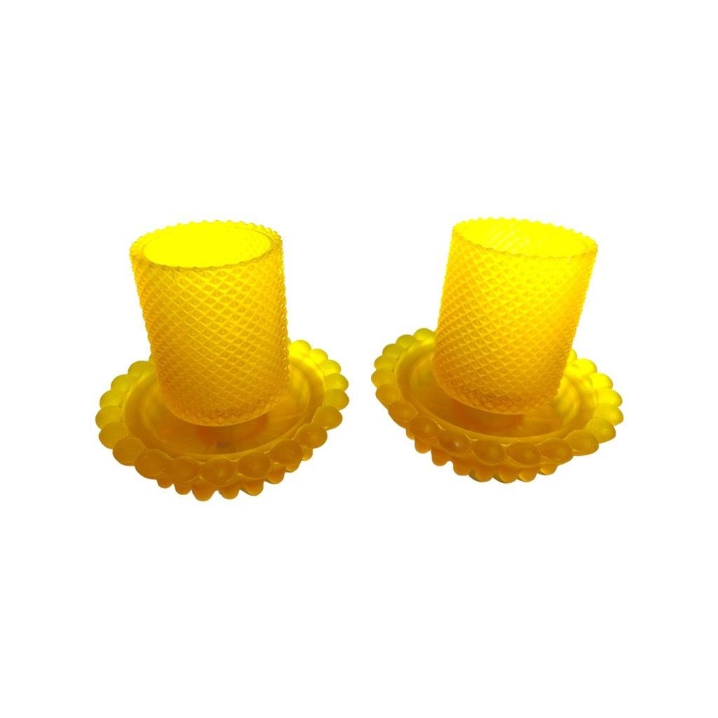 Vintage Yellow Diamond Point Votive Candle holder Set by Decorama - Set of 2