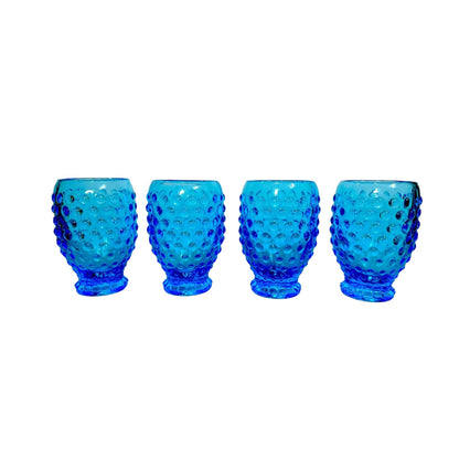 Vintage Indiana Glass Company Tiara Cerulean Hobnail Barrel Shaped Footed Tumbler/Drinking Glasses - Set of 4