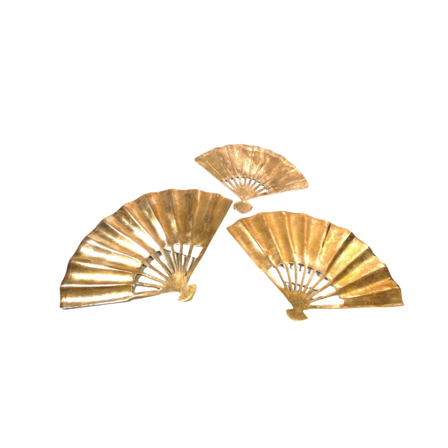 Vintage Brass Fans with Embossed Phoenix Wall Decor - set of 3