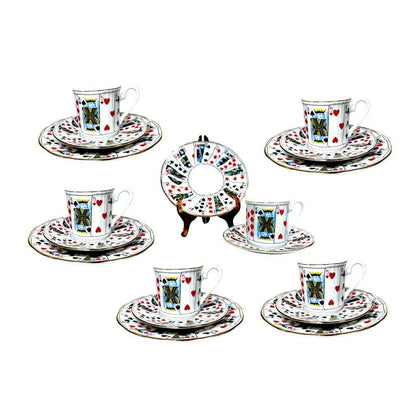 Elizabethan Staffordshire Fine Bone China Playing Cards Pattern Demitasse Tea Cup, Saucer and Snack Plate - 18 Piece Set - Made in England