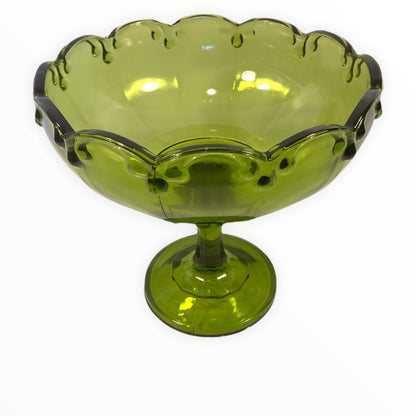 Vintage Green Indiana Teardrop Glass Compote Dish