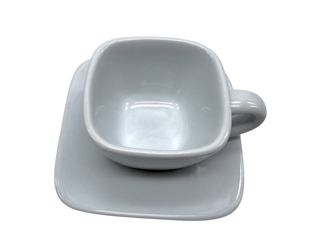 Crate & Barrel Square White Porcelain Coffee Cup & Saucer Set - Set Of 4