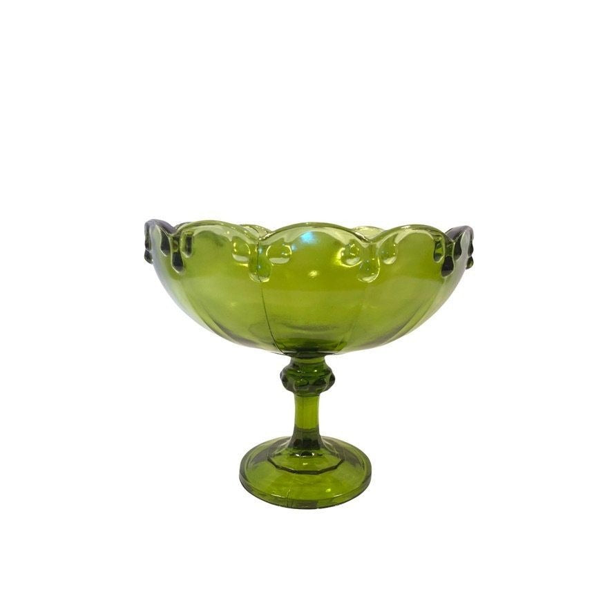 Vintage Green Indiana Teardrop Glass Compote Dish