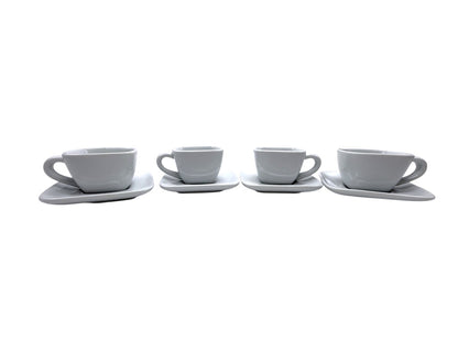 Crate & Barrel Square White Porcelain Coffee Cup & Saucer Set - Set Of 4