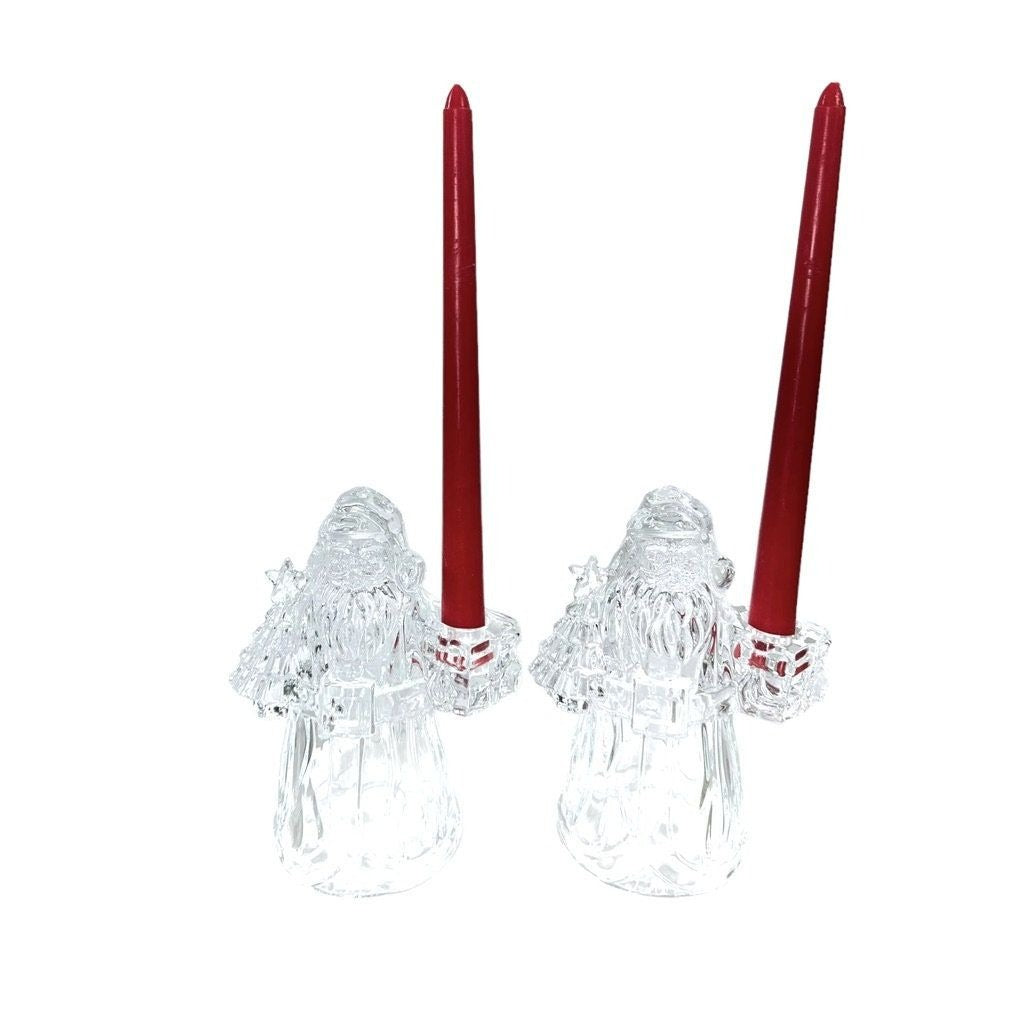 Set of 2 - Vintage Crystal Santa Claus Candlestick Holder