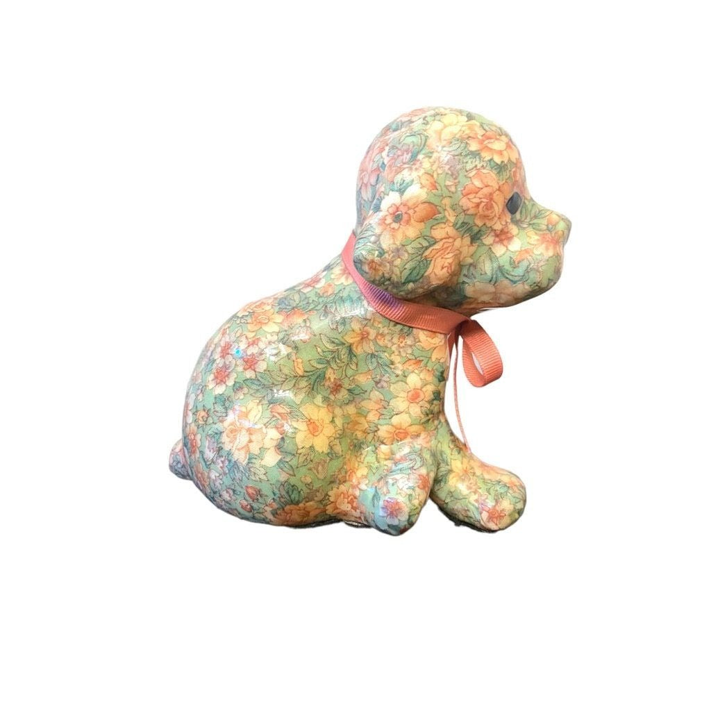 Vintage Pink Floral Decoupage Dog & Bear Set