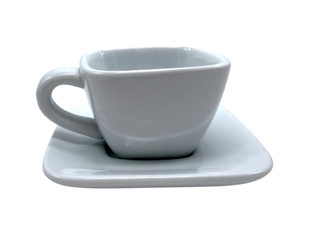 Crate & Barrel Square White Porcelain Coffee Cup & Saucer Set - Set Of 4
