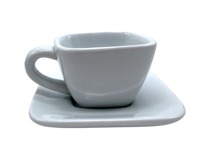 Crate & Barrel Square White Porcelain Coffee Cup & Saucer Set - Set Of 4