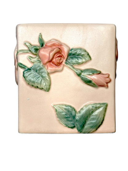 Fitz And Floyd 1987  Blushing Rose Ceramic Tissue Box Cover & Soap Dish Set