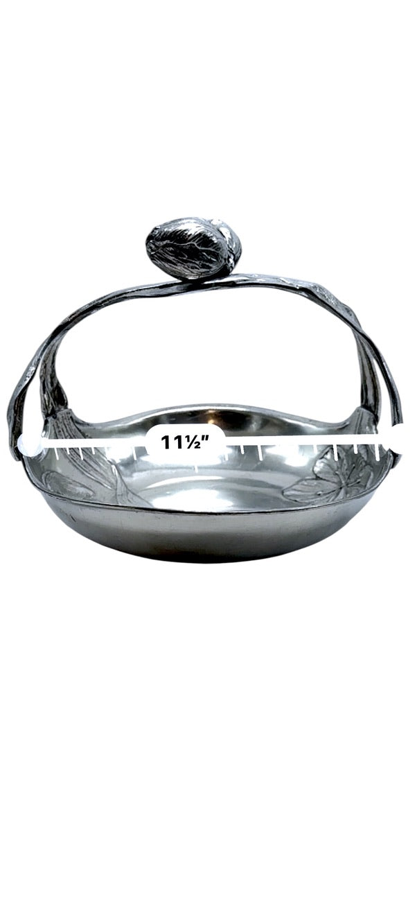 Antique Art Nouveau Pewter Tulip Basket Floral Embossed Design Decorative Handle