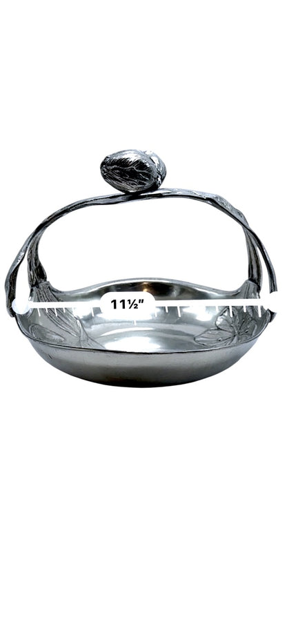 Antique Art Nouveau Pewter Tulip Basket Floral Embossed Design Decorative Handle