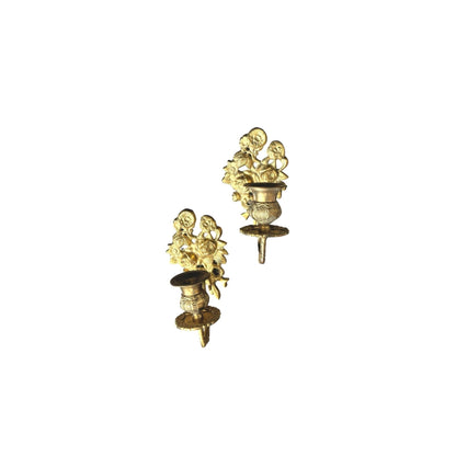 Vintage Hollywood Regency Brass Floral Wall Sconces - Set of 2