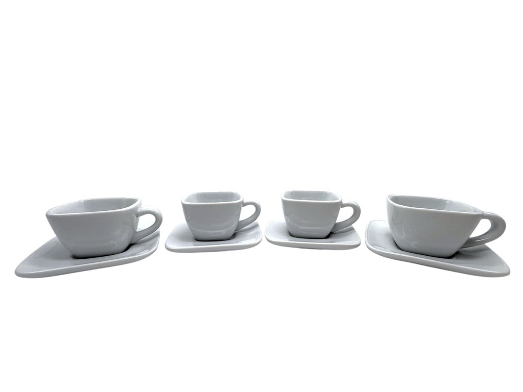 Crate & Barrel Square White Porcelain Coffee Cup & Saucer Set - Set Of 4