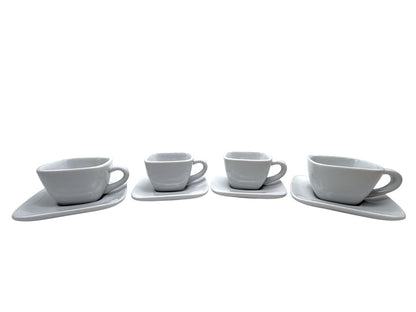 Crate & Barrel Square White Porcelain Coffee Cup & Saucer Set - Set Of 4