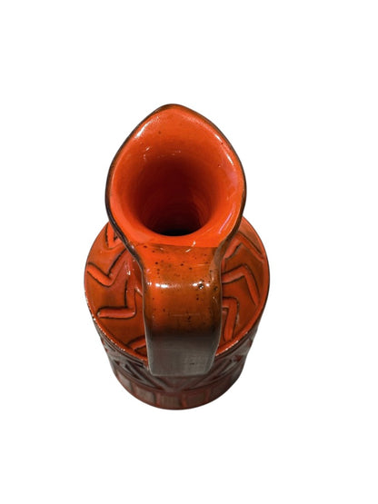 Bitossi Orange Mid-Century Modern Sgraffito Geometric Relief Ceramic Jug