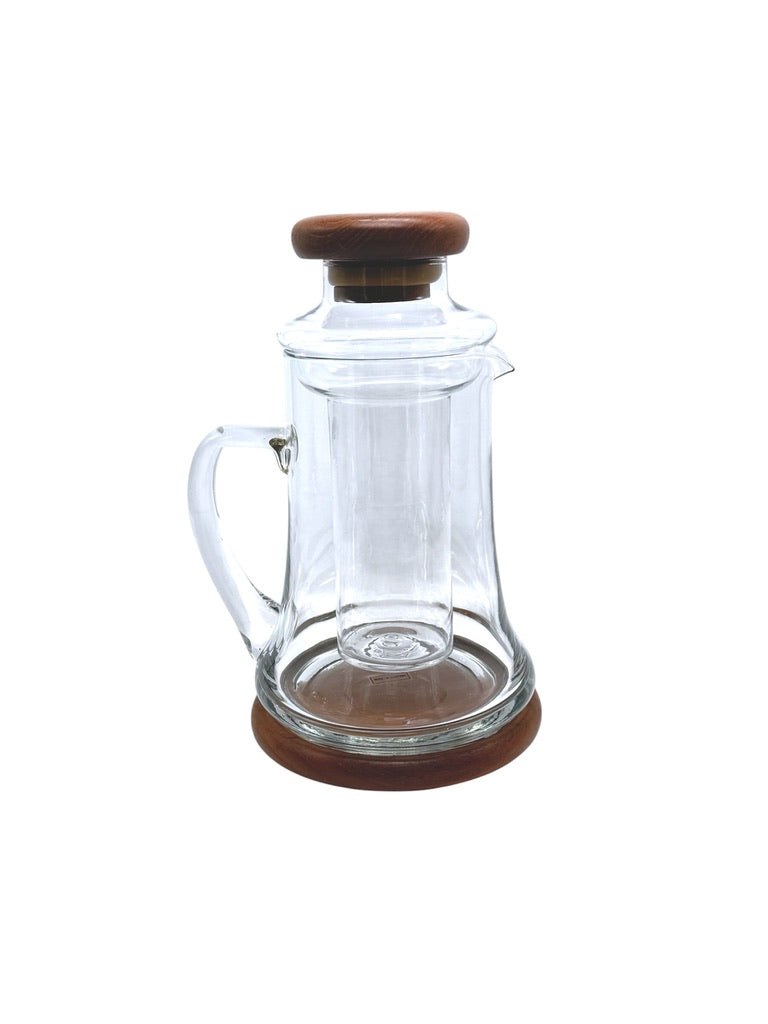 Wimsome Teakwood Glass Pitcher W/ Chiller/Lid/Base For Tea Or Beverages