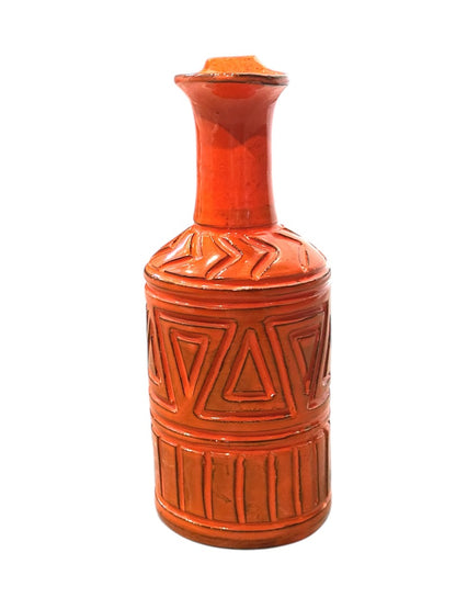 Bitossi Orange Mid-Century Modern Sgraffito Geometric Relief Ceramic Jug