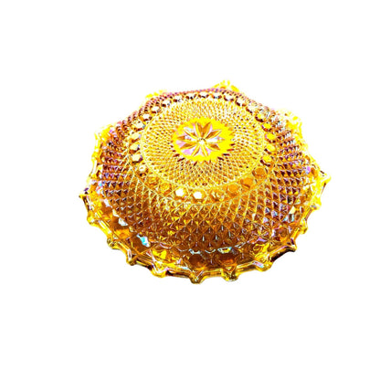 Vintage Indiana Glass Company Tiara Marigold Iridescent Carnival Crimp & Scallop Glass Dish