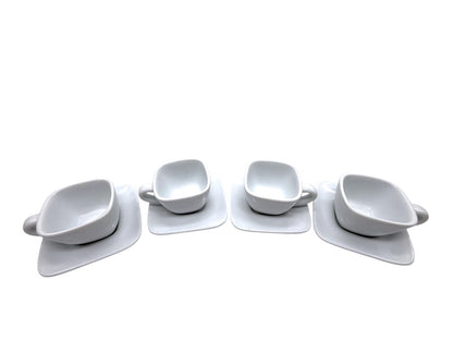 Crate & Barrel Square White Porcelain Coffee Cup & Saucer Set - Set Of 4