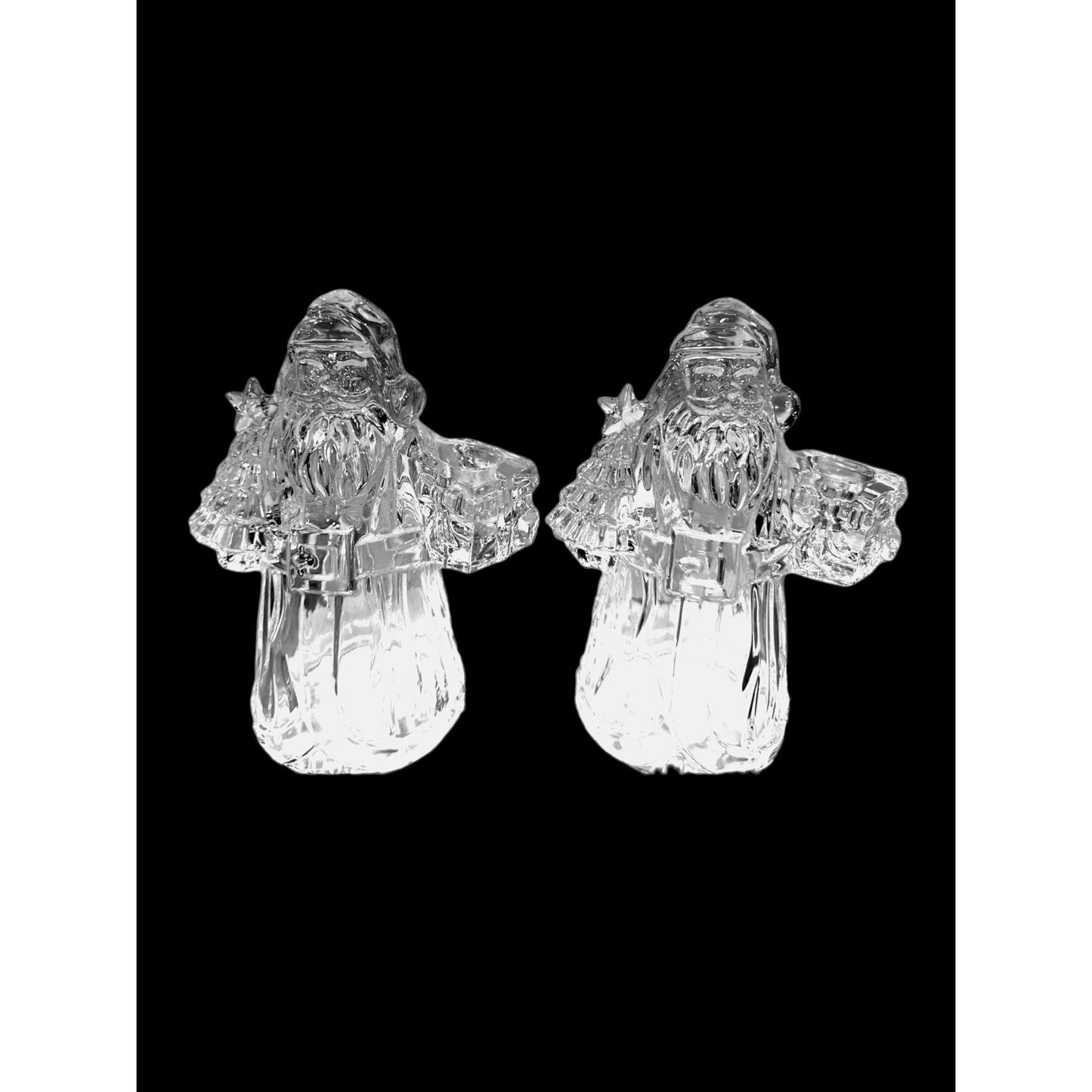 Set of 2 - Vintage Crystal Santa Claus Candlestick Holder