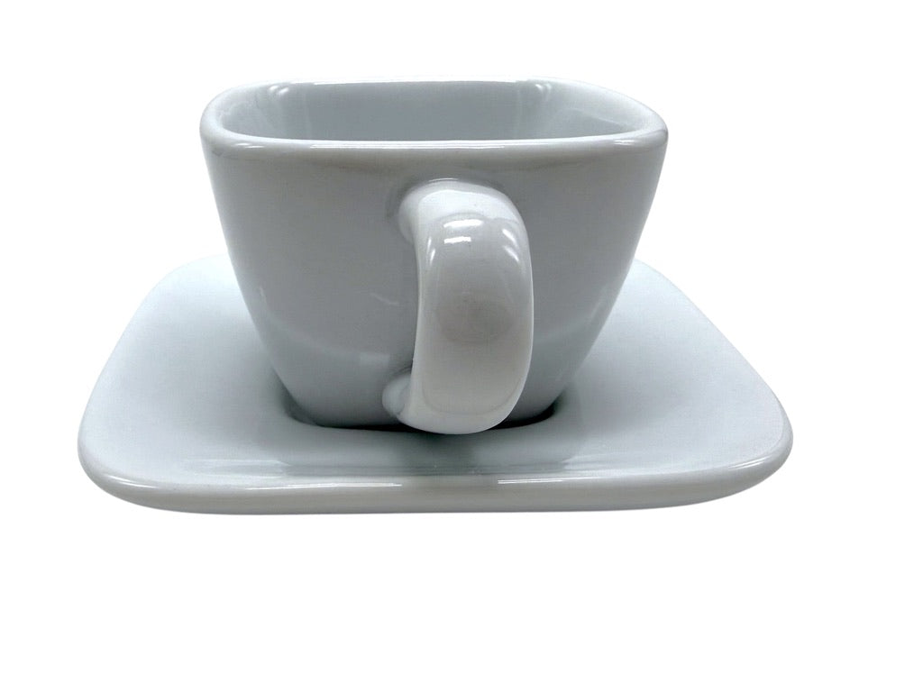 Crate & Barrel Square White Porcelain Coffee Cup & Saucer Set - Set Of 4