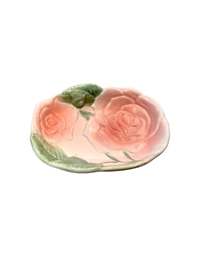 Fitz And Floyd 1987  Blushing Rose Ceramic Tissue Box Cover & Soap Dish Set