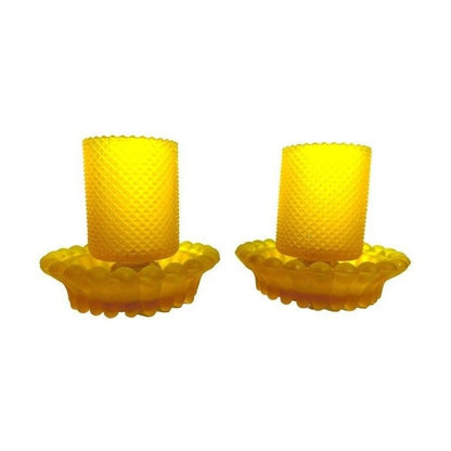 Vintage Yellow Diamond Point Votive Candle holder Set by Decorama - Set of 2