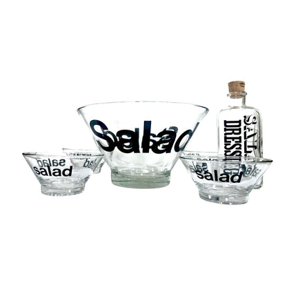 1970s Retro Wheaton Salad Bowls and Dressing Container - Set of 6