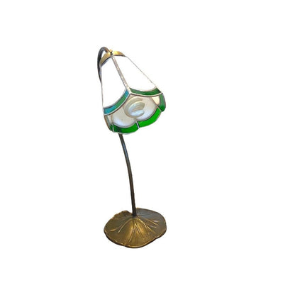 Vintage Mid 20th Century Gooseneck Slag Stained Glass Lily Lamp