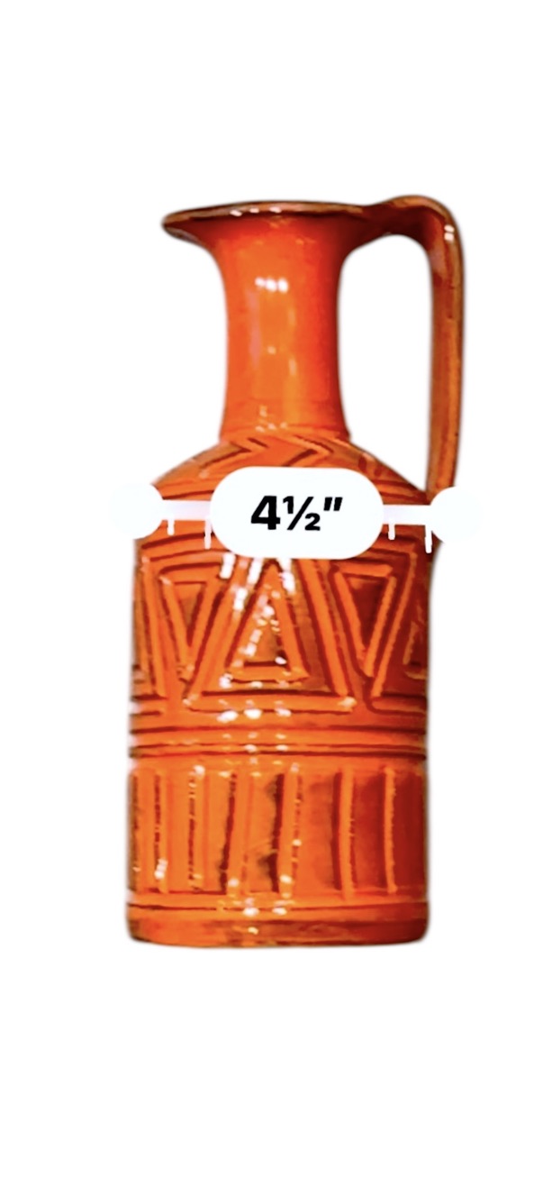 Bitossi Orange Mid-Century Modern Sgraffito Geometric Relief Ceramic Jug