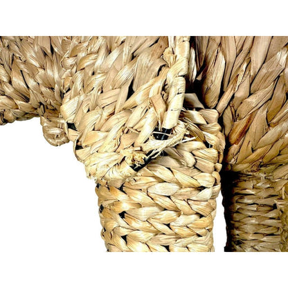 Vintage Woven Wicker Wood Elephant Decor