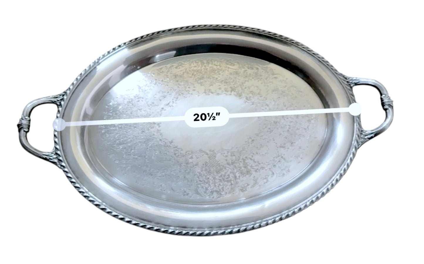 WM. Rogers Victorian Style Oval Silver Plated Serving Tray With Handles 23"x15"
