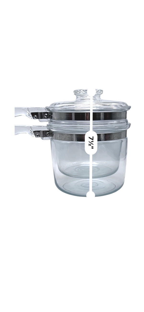 Vintage Pyrex Clear Glass Double Boiler Set With Lid Heat-Resistant Cookware